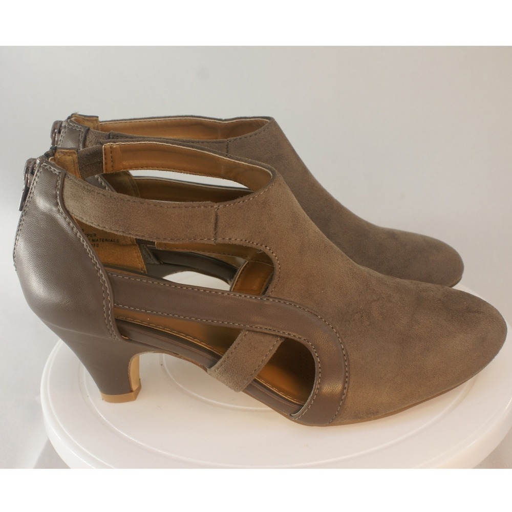 Comfortview Sage Taupe Brown Cutout Kitten Heel Ankle Boots Womens 7.5 W Wide